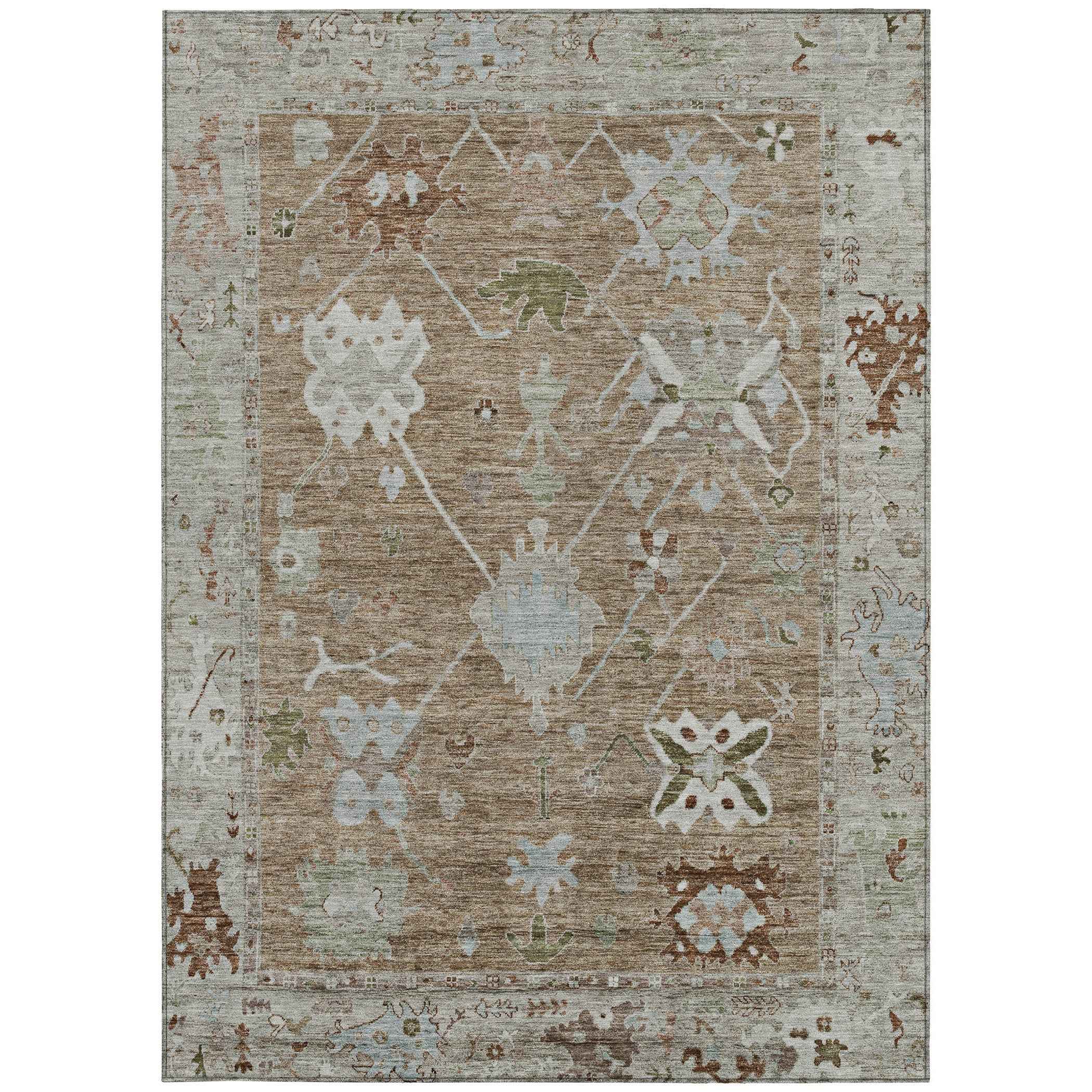 10' X 14' Brown And Gray Tribal Washable Indoor Outdoor Area Rug