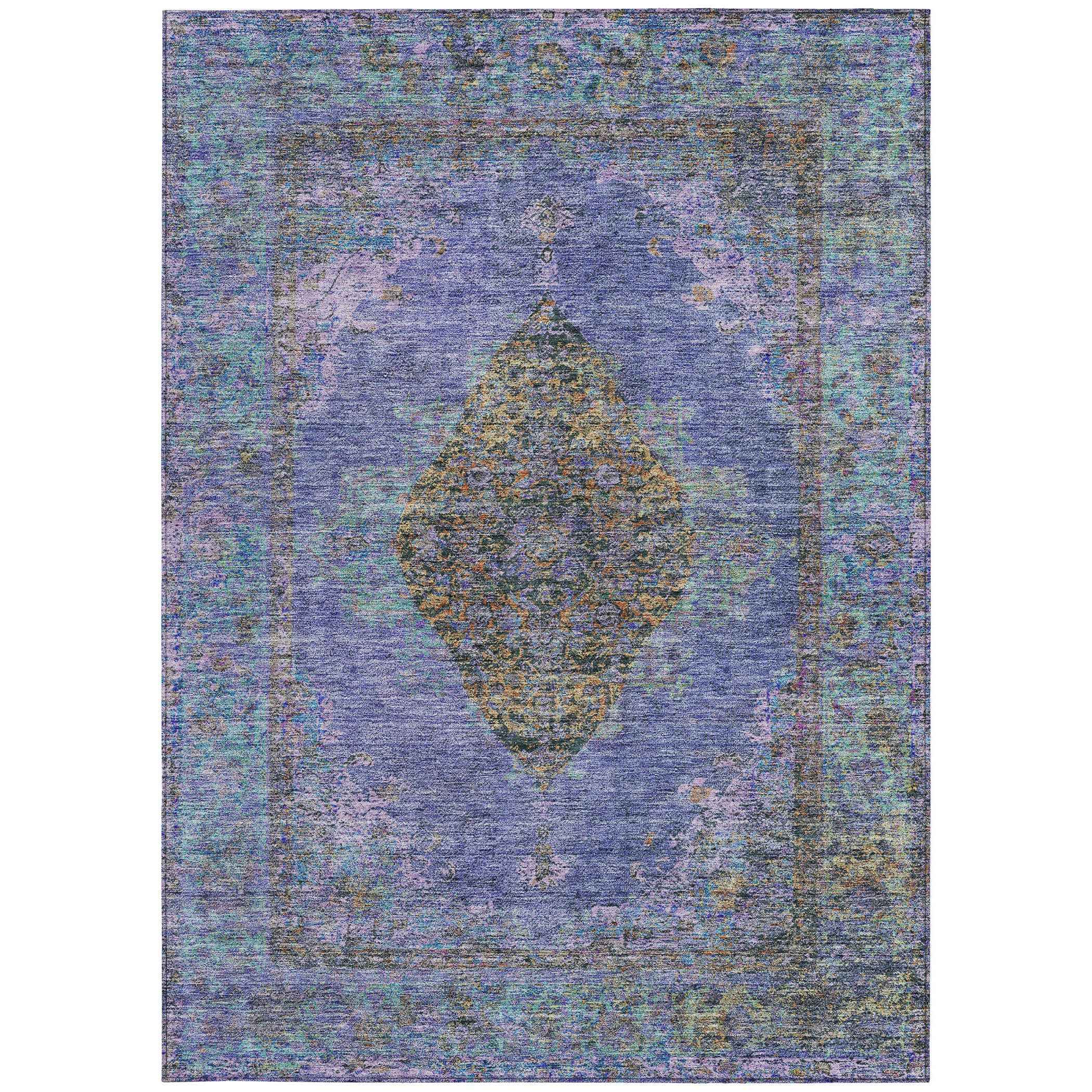 3' X 5' Purple And Gold Medallion Washable Indoor Outdoor Area Rug