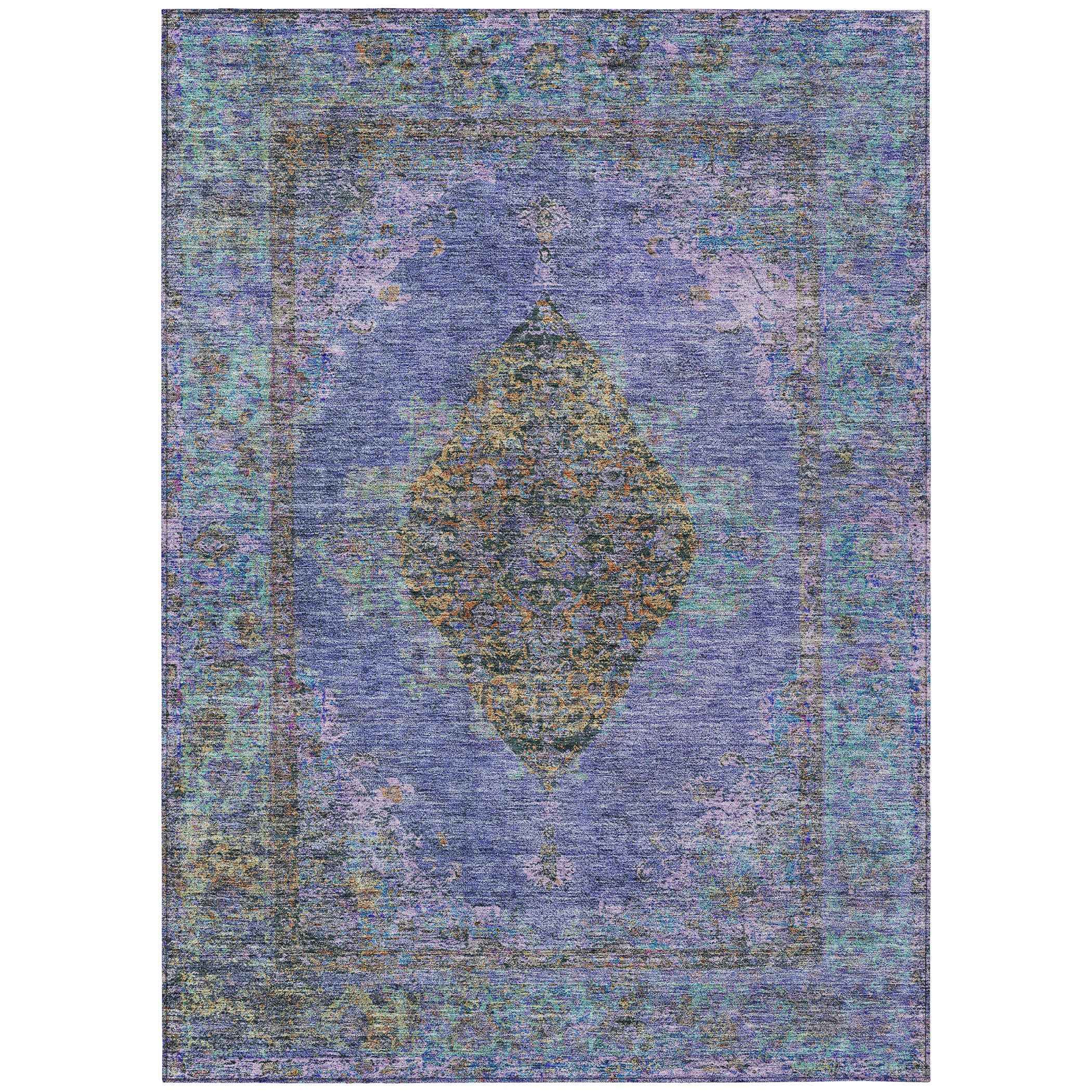3' X 5' Purple And Gold Medallion Washable Indoor Outdoor Area Rug