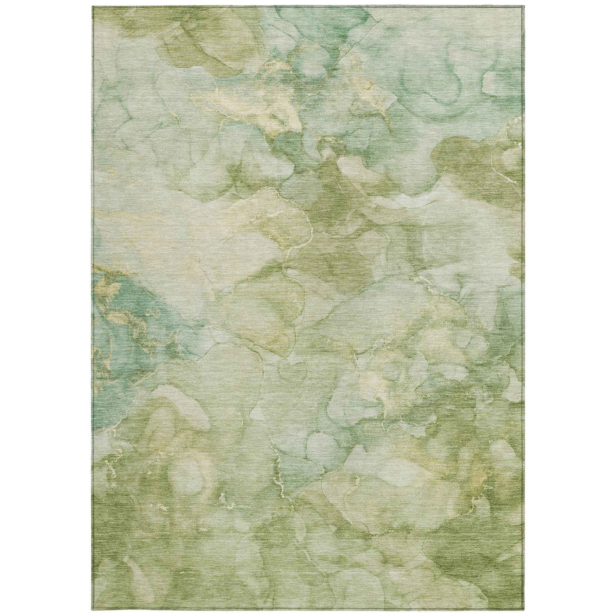 5' X 8' Artichoke Green And Beige Abstract Washable Indoor Outdoor Area Rug