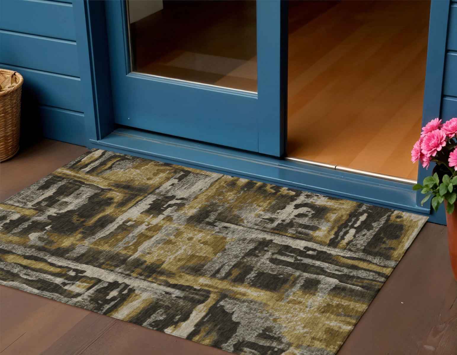 3' X 5' Coffee And Taupe Abstract Washable Indoor Outdoor Area Rug