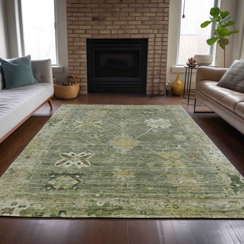 3' X 5' Sage And Beige Tribal Washable Indoor Outdoor Area Rug