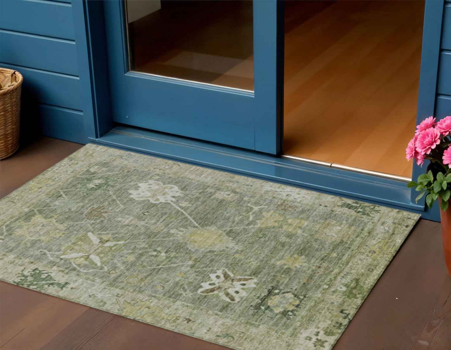 3' X 5' Sage And Beige Tribal Washable Indoor Outdoor Area Rug