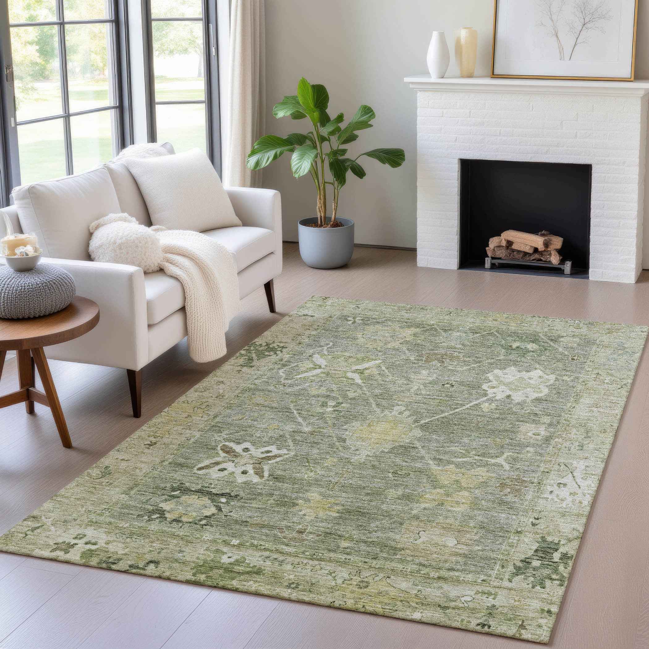 3' X 5' Sage And Beige Tribal Washable Indoor Outdoor Area Rug