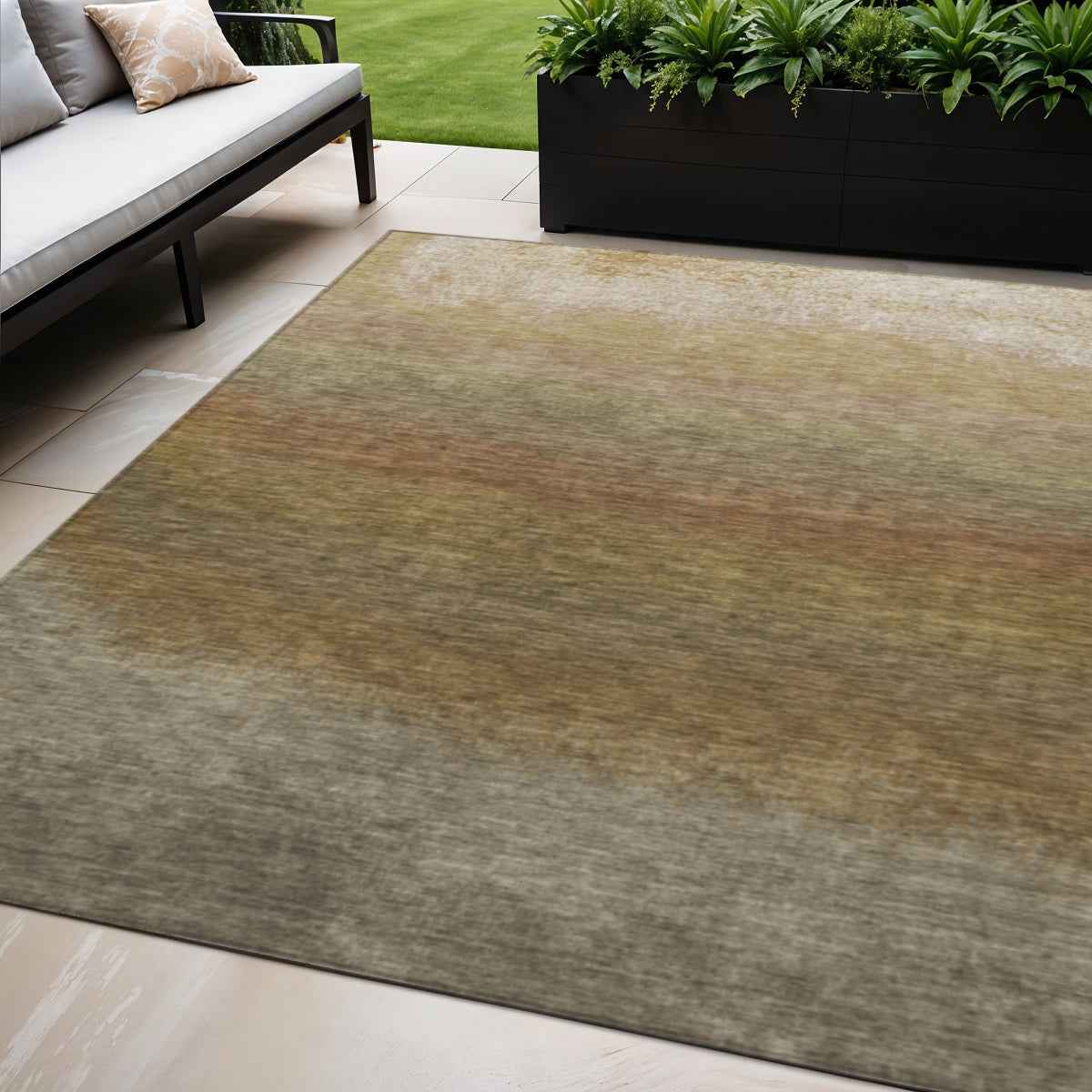 5' X 8' Taupe And Beige Ombre Washable Indoor Outdoor Area Rug