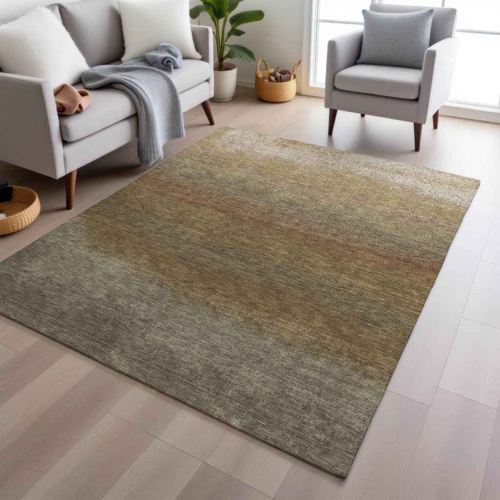 5' X 8' Taupe And Beige Ombre Washable Indoor Outdoor Area Rug
