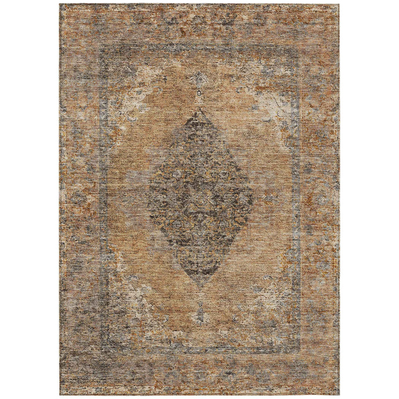 8' X 10' Copper And Taupe Medallion Washable Indoor Outdoor Area Rug
