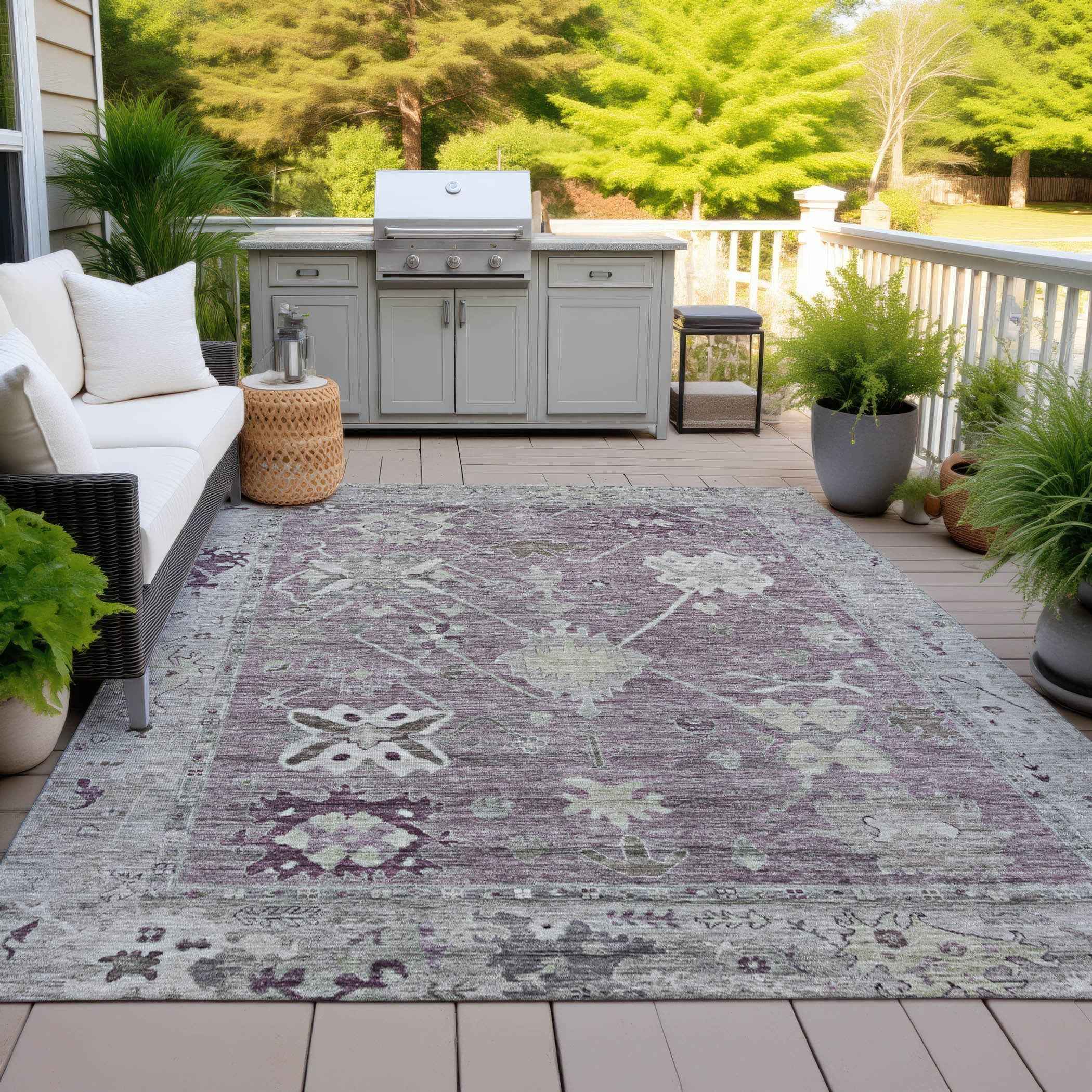 3' X 5' Merlot And Gray Tribal Washable Indoor Outdoor Area Rug