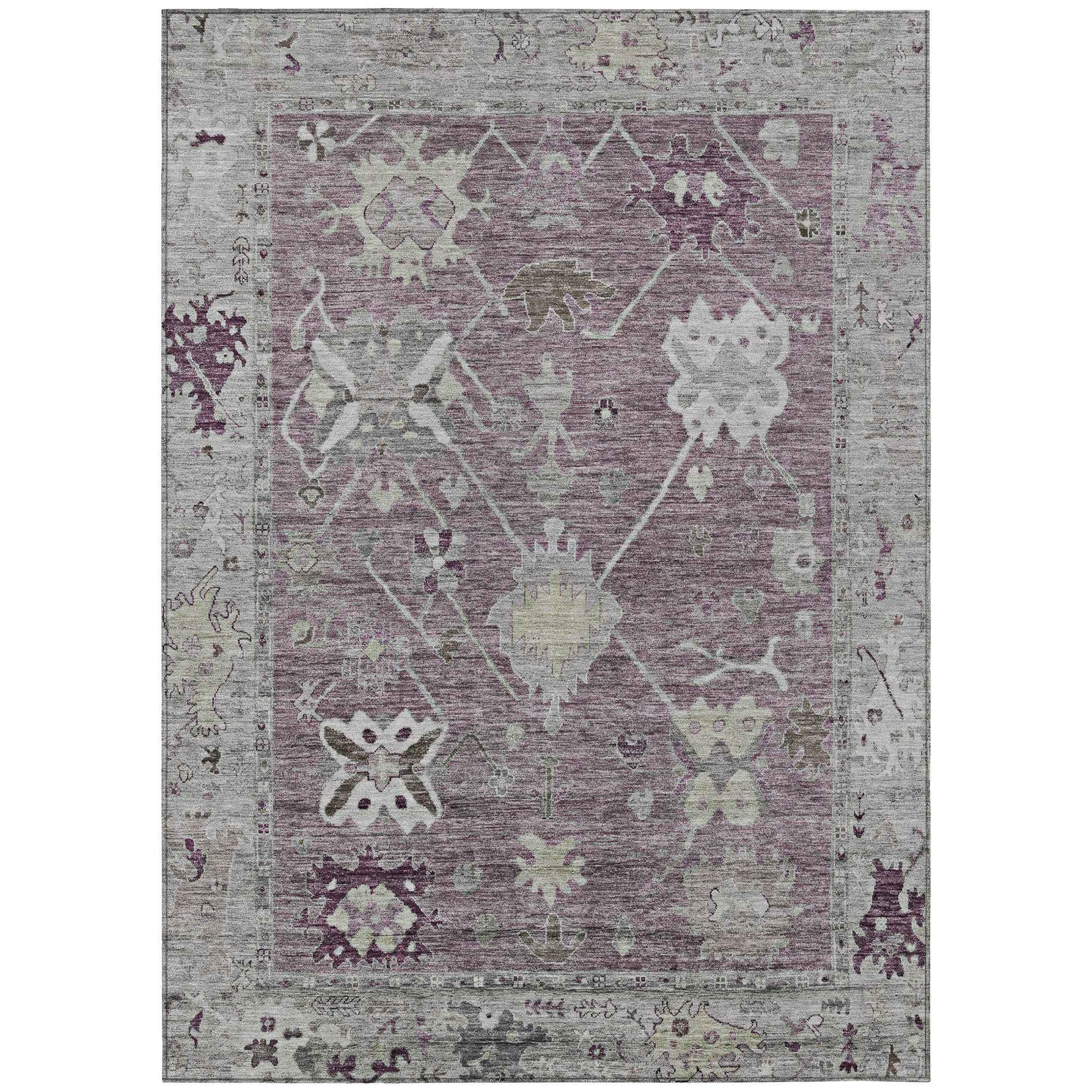 3' X 5' Merlot And Gray Tribal Washable Indoor Outdoor Area Rug