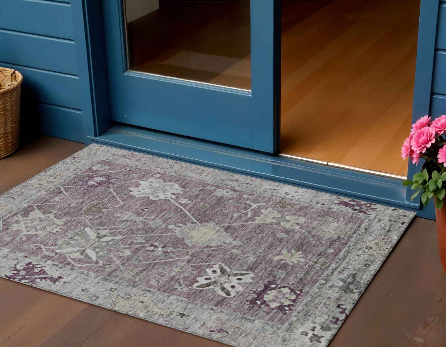 3' X 5' Merlot And Gray Tribal Washable Indoor Outdoor Area Rug