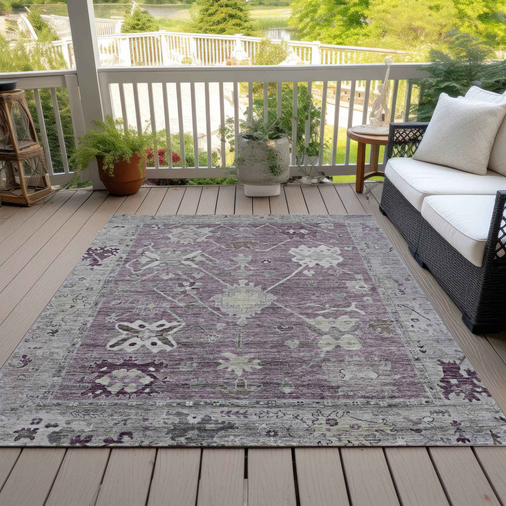3' X 5' Merlot And Gray Tribal Washable Indoor Outdoor Area Rug