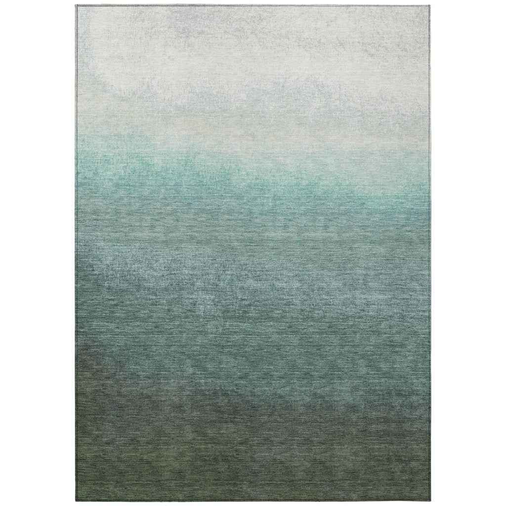 8' X 10' Pale Aqua And Gray Ombre Washable Indoor Outdoor Area Rug
