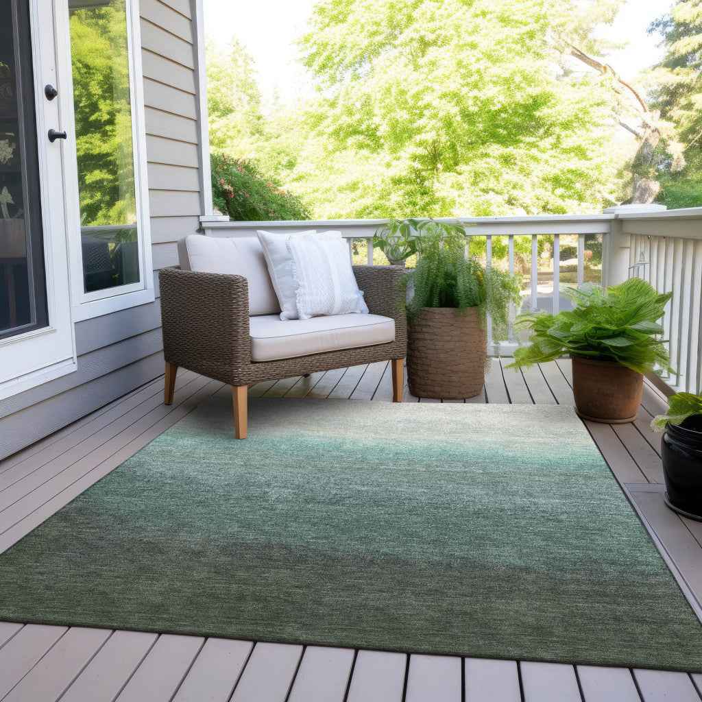 8' X 10' Pale Aqua And Gray Ombre Washable Indoor Outdoor Area Rug