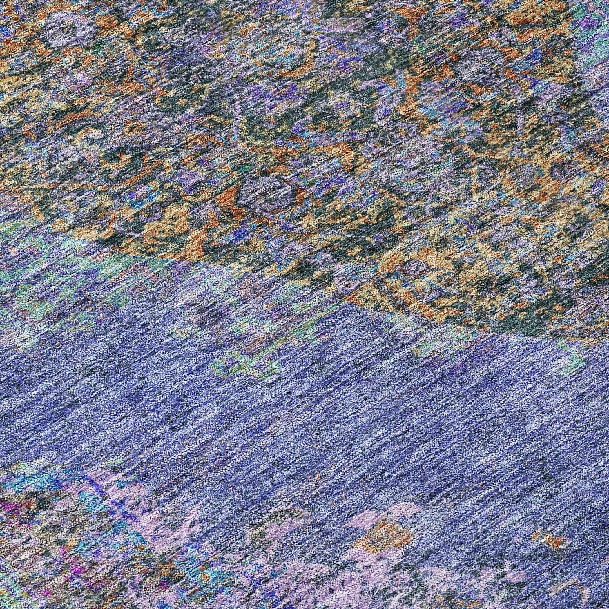 8' Purple And Gold Round Medallion Washable Indoor Outdoor Area Rug