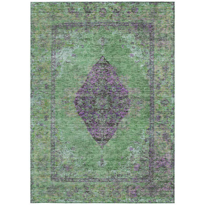 5' X 8' Lime Green And Purple Medallion Washable Indoor Outdoor Area Rug