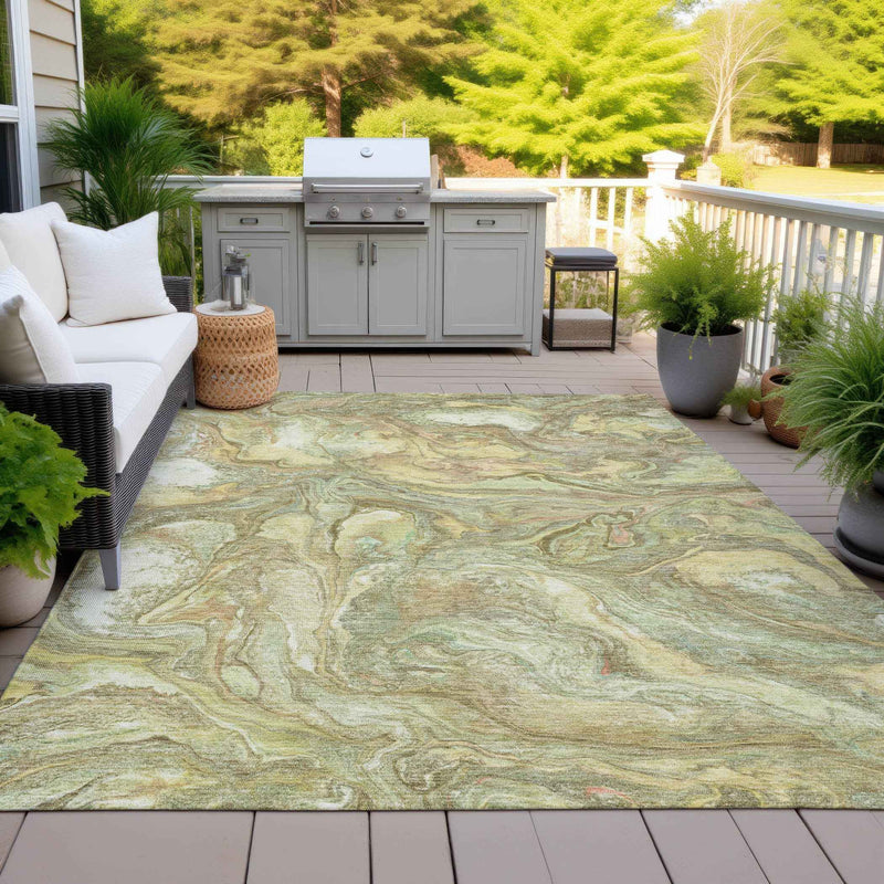 3' X 5' Gold And Taupe Abstract Washable Indoor Outdoor Area Rug