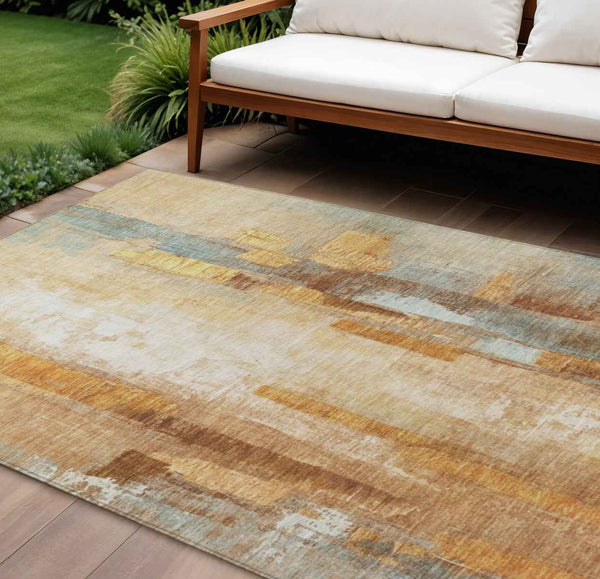 8' X 10' Copper And Ivory Abstract Washable Indoor Outdoor Area Rug Default Title