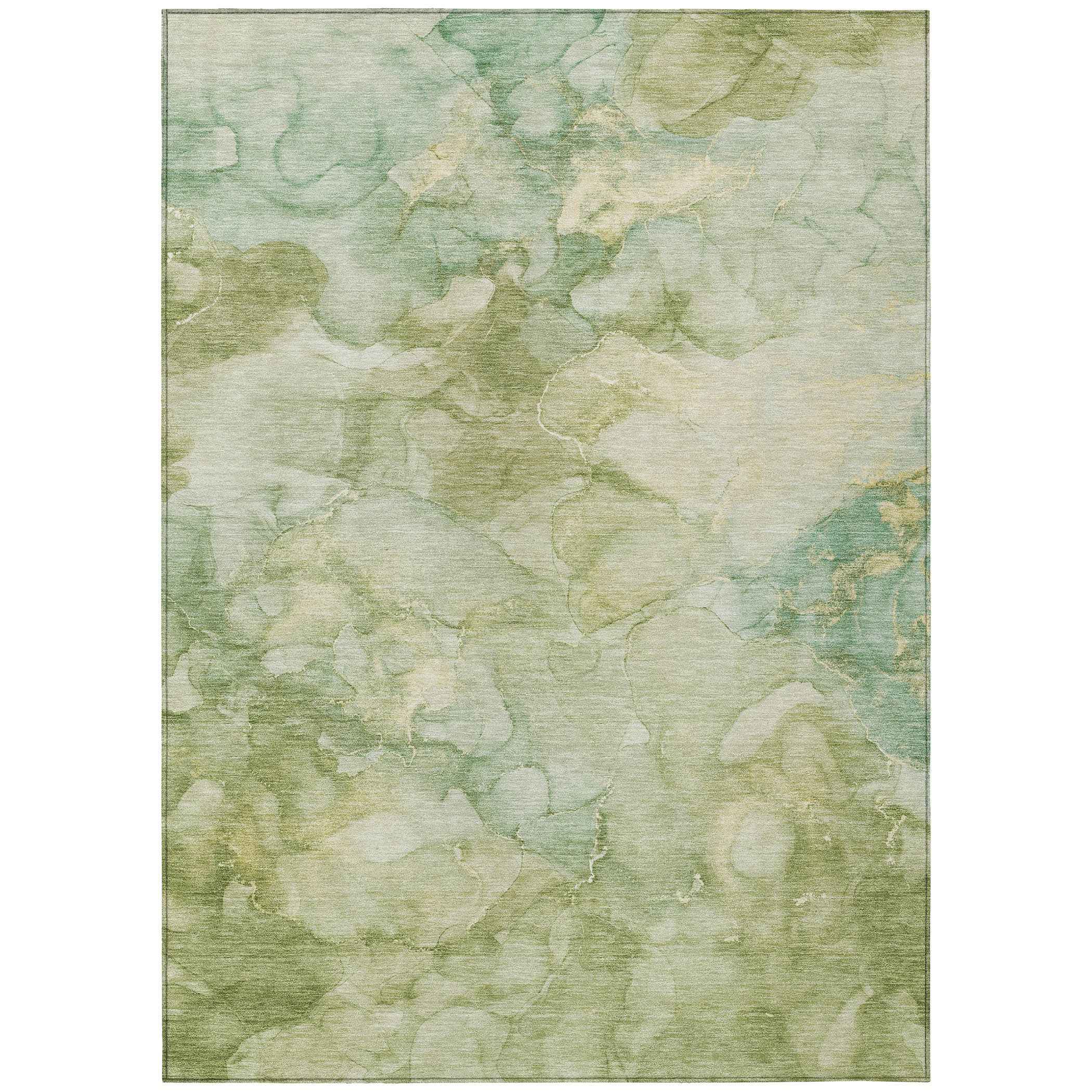 8' X 10' Artichoke Green And Beige Abstract Washable Indoor Outdoor Area Rug