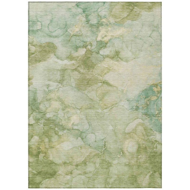 8' X 10' Artichoke Green And Beige Abstract Washable Indoor Outdoor Area Rug