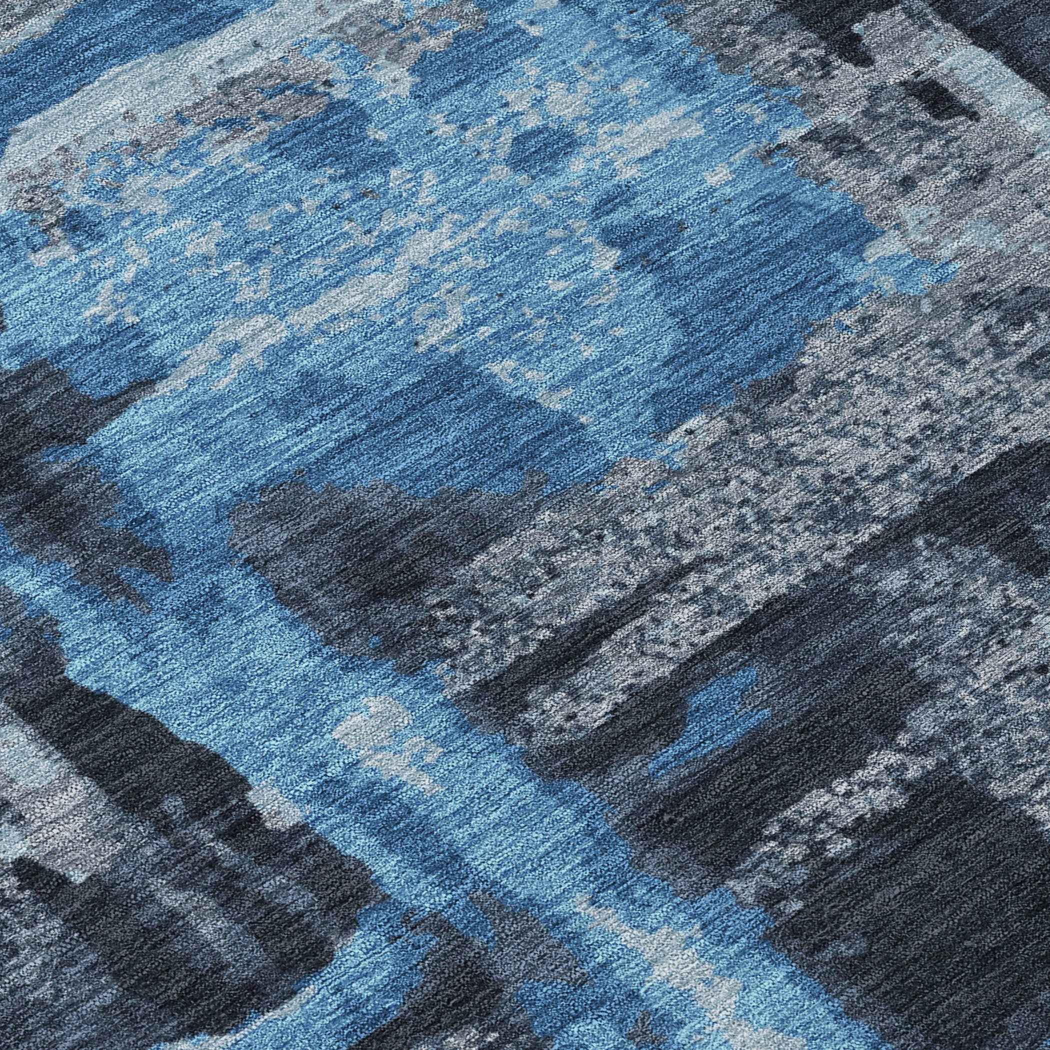 5' X 8' Black And Blue Abstract Washable Indoor Outdoor Area Rug