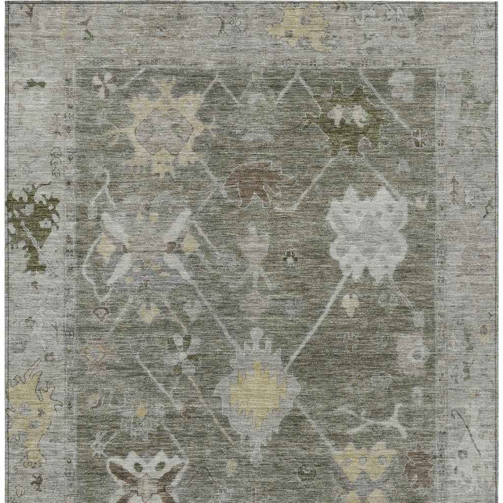 9' X 12' Pewter And Gold Tribal Washable Indoor Outdoor Area Rug