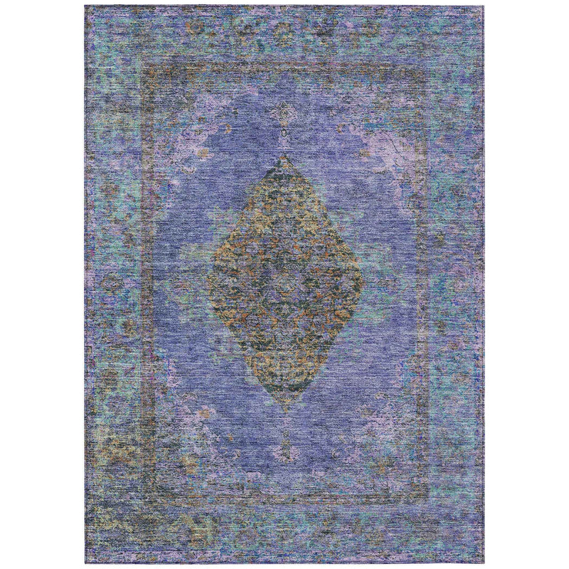5' X 8' Purple And Gold Medallion Washable Indoor Outdoor Area Rug