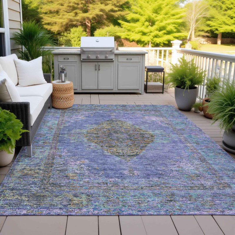 5' X 8' Purple And Gold Medallion Washable Indoor Outdoor Area Rug