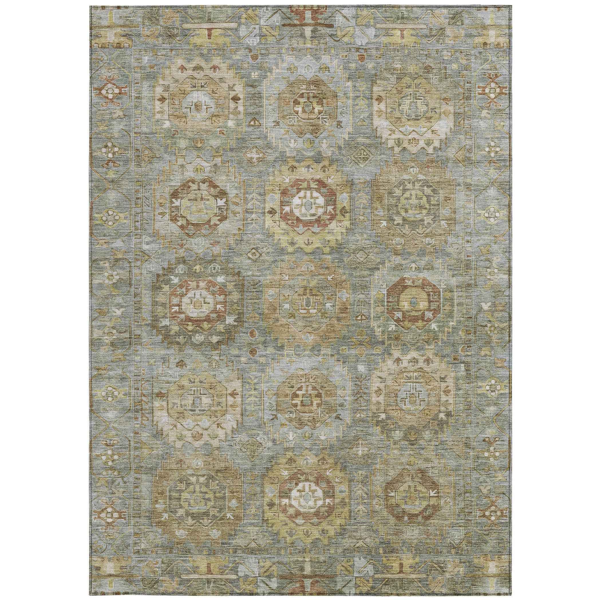 5' X 8' Sage Brown And Taupe Medallion Washable Indoor Outdoor Area Rug