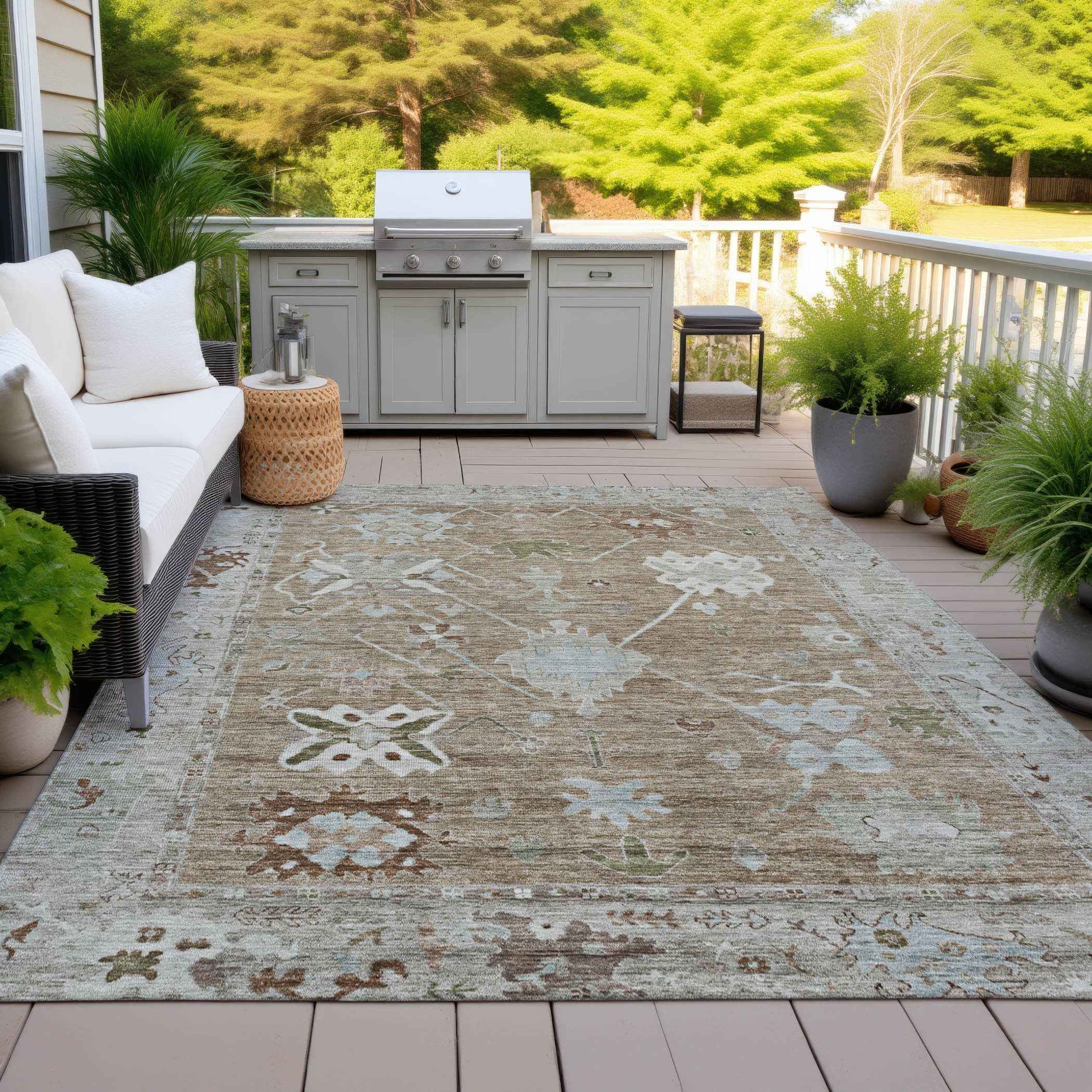 3' X 5' Brown And Gray Tribal Washable Indoor Outdoor Area Rug
