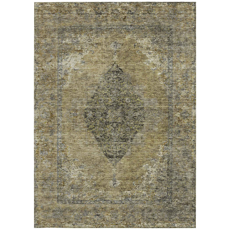 9' X 12' Khaki And Beige Medallion Washable Indoor Outdoor Area Rug