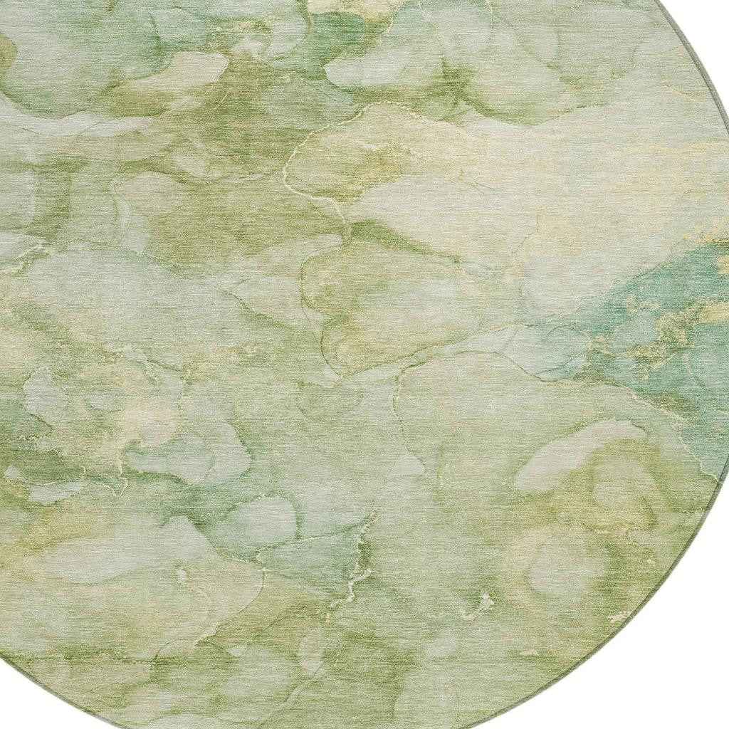8' Artichoke Green And Beige Round Abstract Washable Indoor Outdoor Area Rug