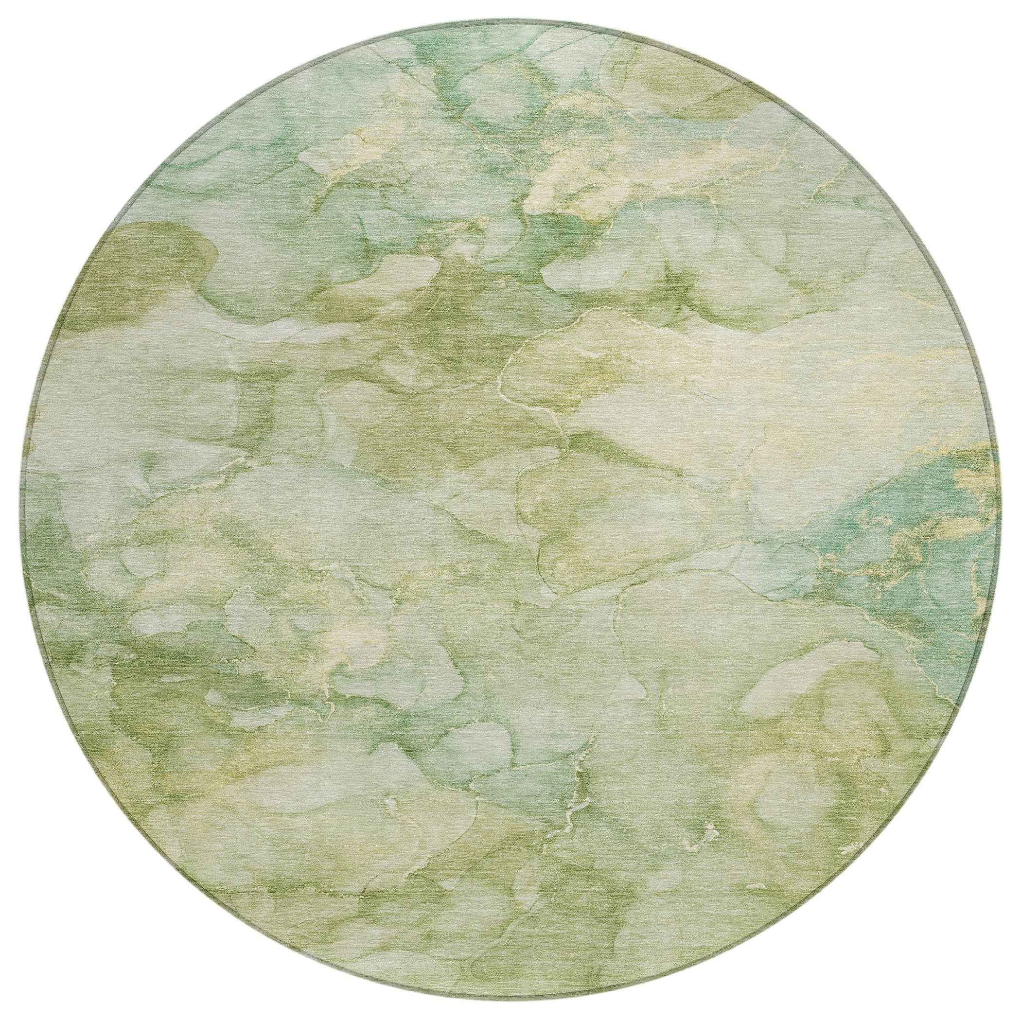 8' Artichoke Green And Beige Round Abstract Washable Indoor Outdoor Area Rug