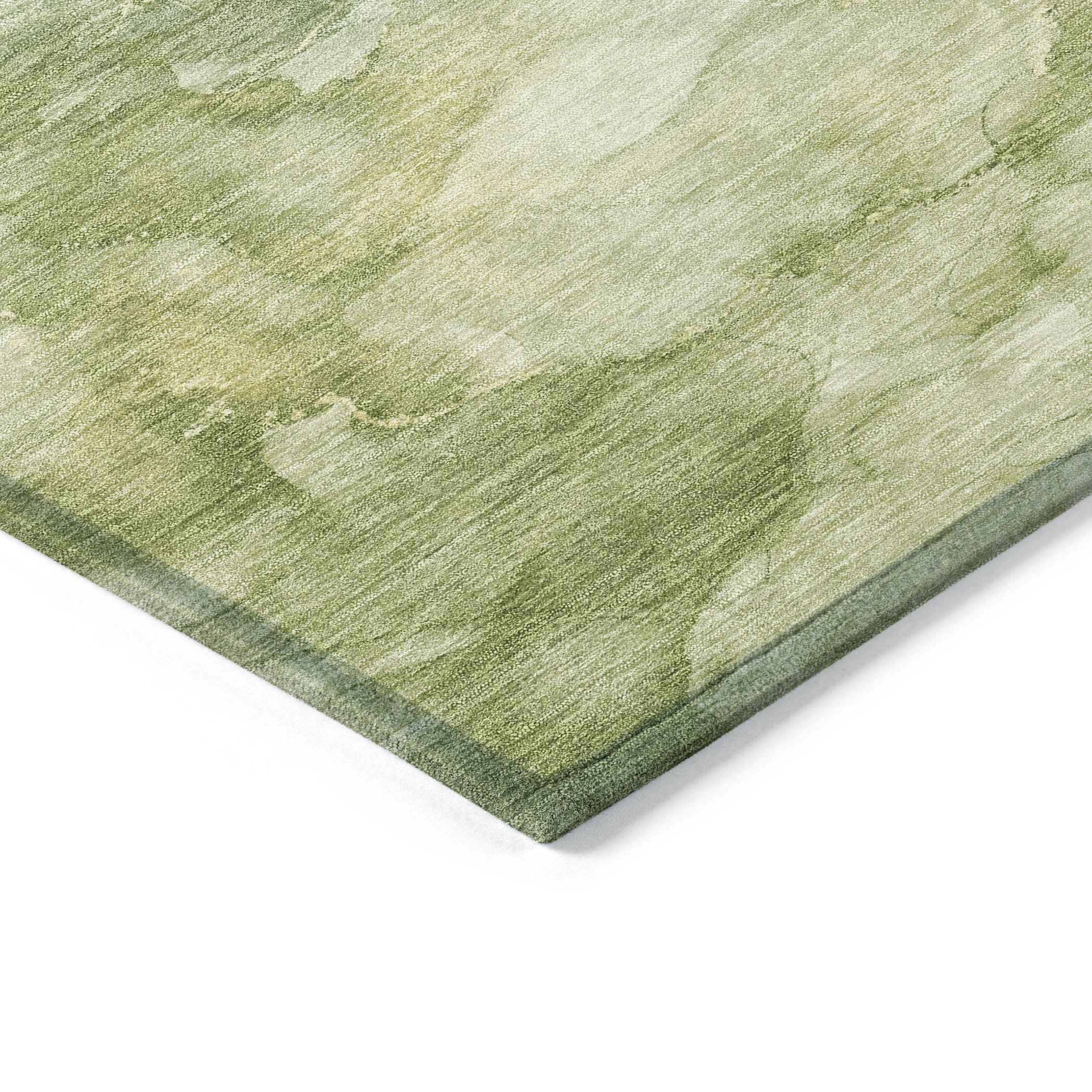 8' Artichoke Green And Beige Round Abstract Washable Indoor Outdoor Area Rug