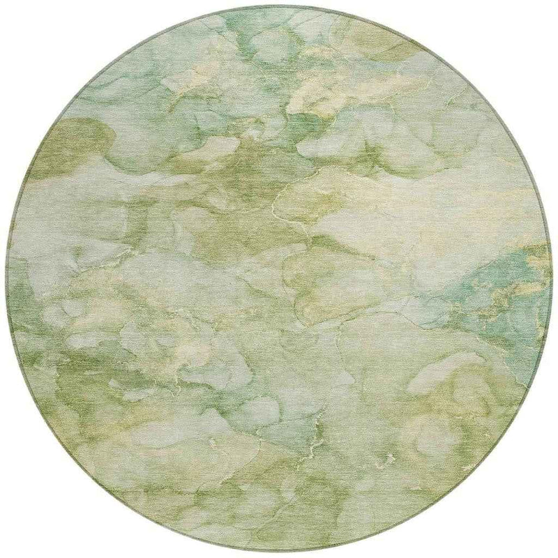 8' Artichoke Green And Beige Round Abstract Washable Indoor Outdoor Area Rug