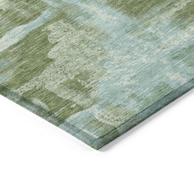 8' Fern Green And Sky Blue Round Abstract Washable Indoor Outdoor Area Rug