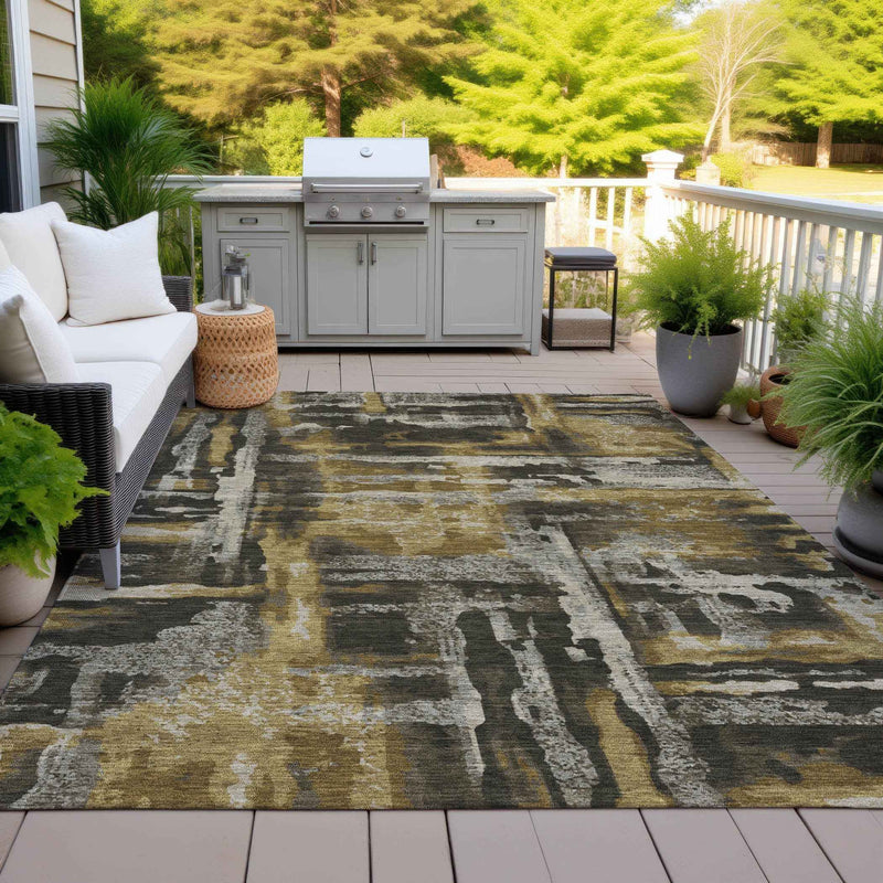 5' X 8' Coffee And Taupe Abstract Washable Indoor Outdoor Area Rug