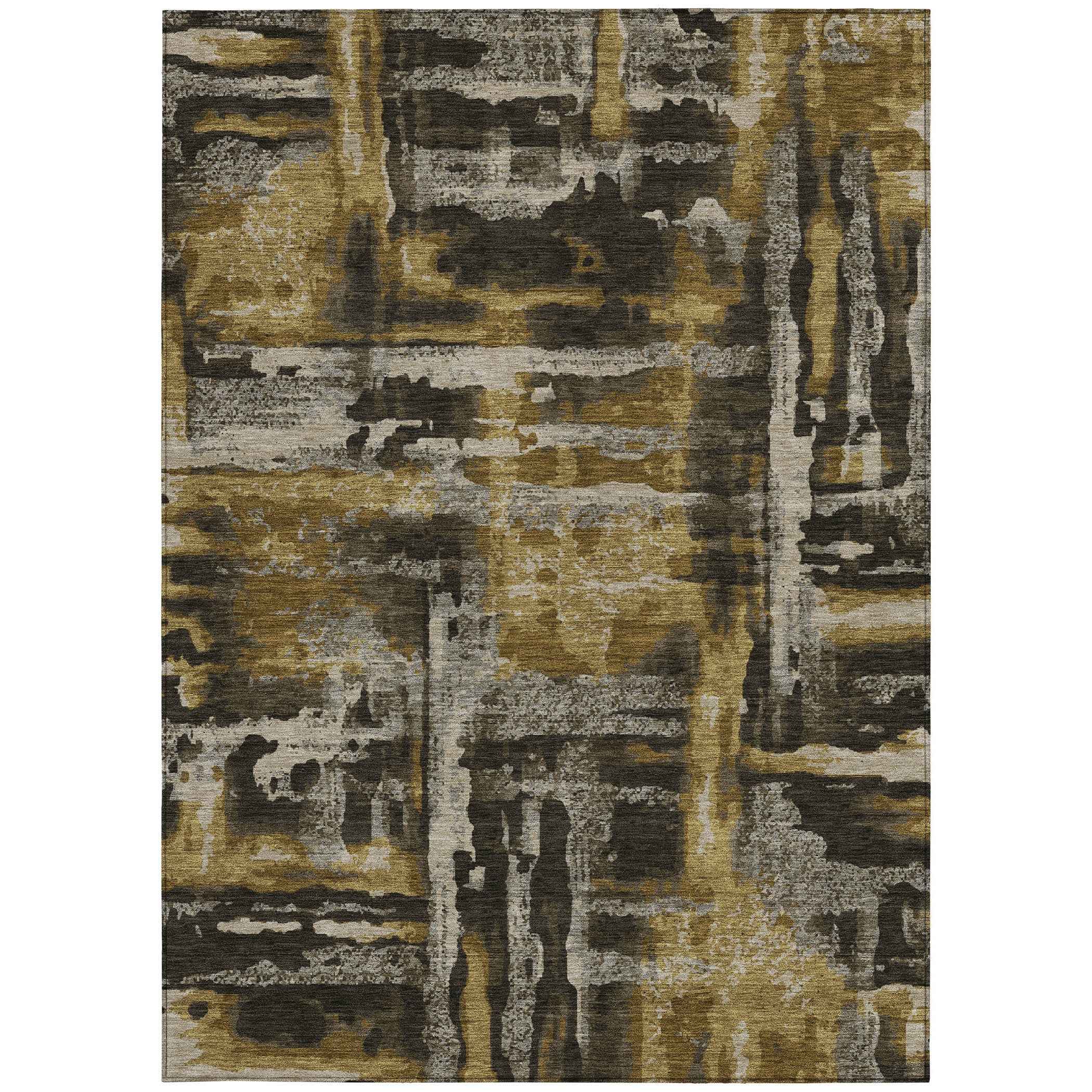 5' X 8' Coffee And Taupe Abstract Washable Indoor Outdoor Area Rug
