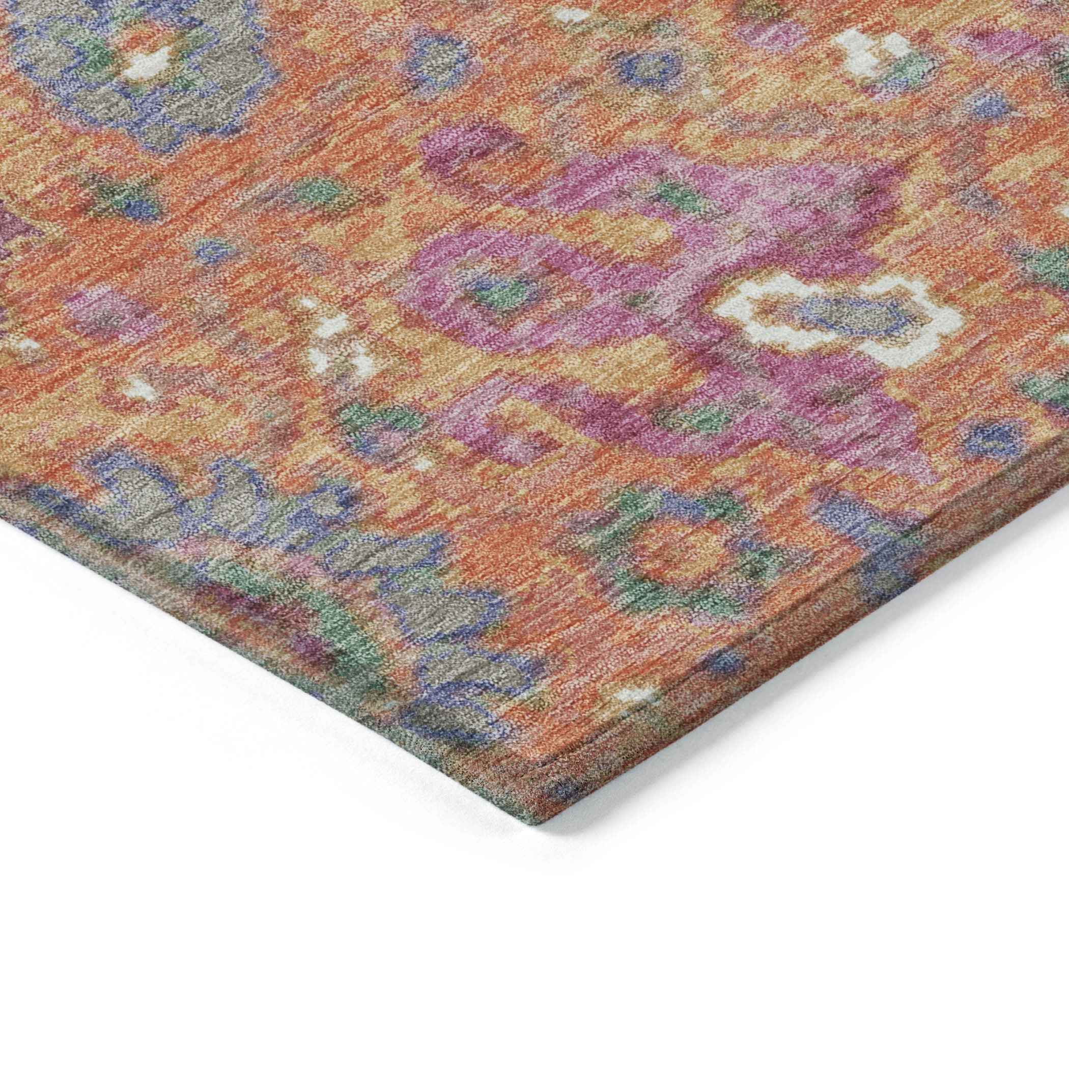 8' X 10' Orange Blue And Pink Floral Washable Indoor Outdoor Area Rug