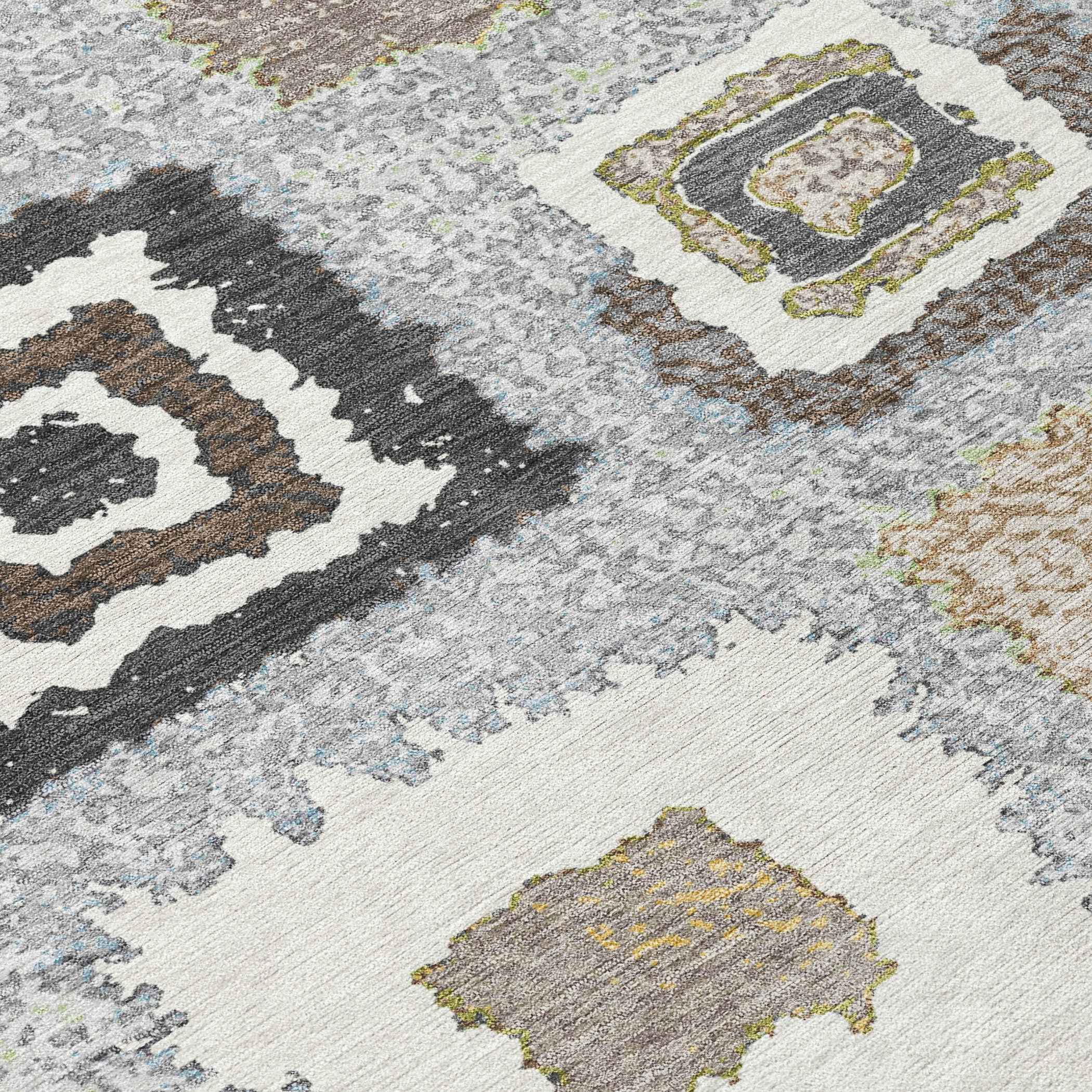 8' Gray Charcoal And Beige Round Geometric Washable Indoor Outdoor Area Rug