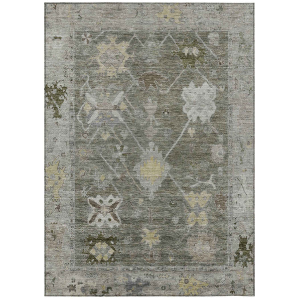 3' X 5' Pewter And Gold Tribal Washable Indoor Outdoor Area Rug