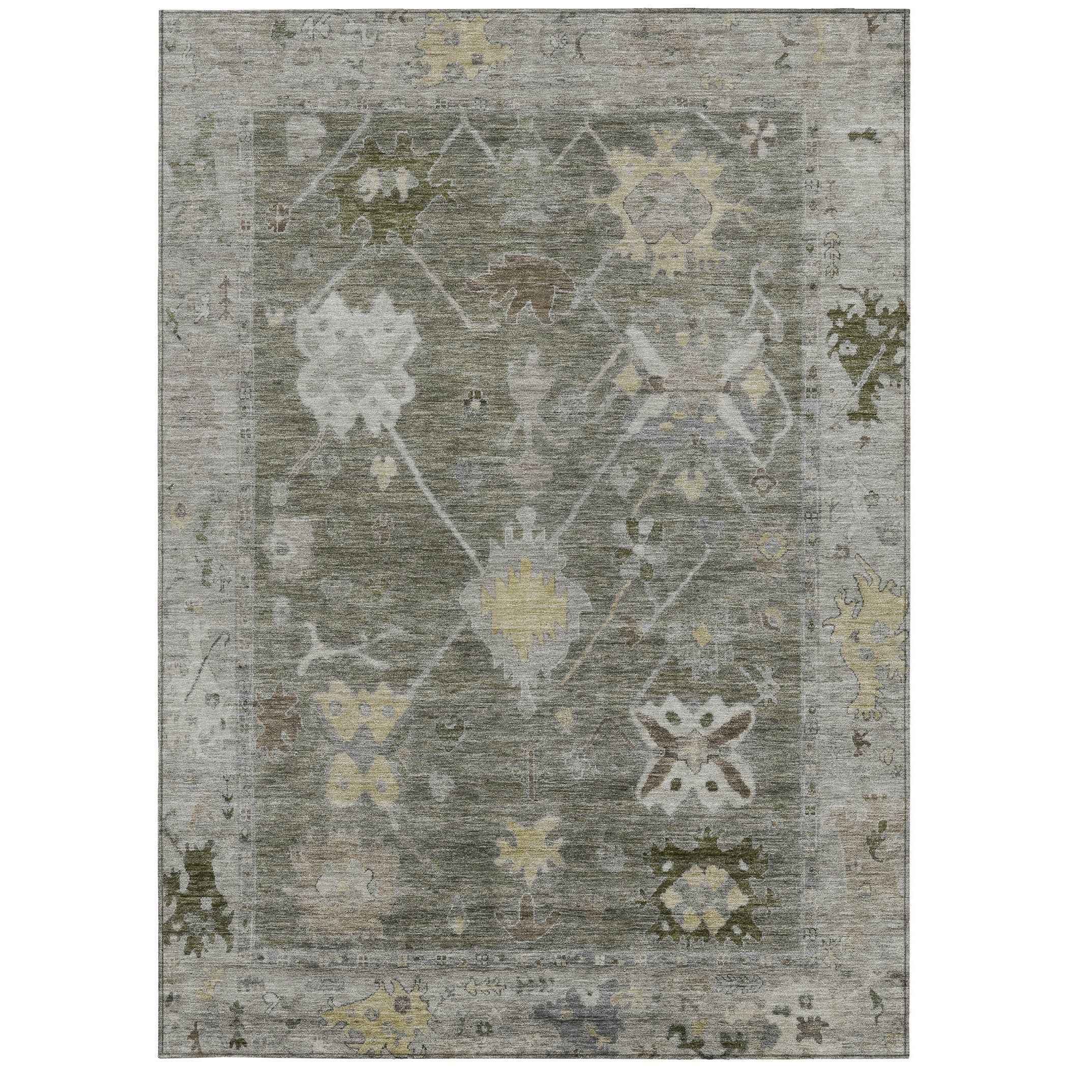 3' X 5' Pewter And Gold Tribal Washable Indoor Outdoor Area Rug