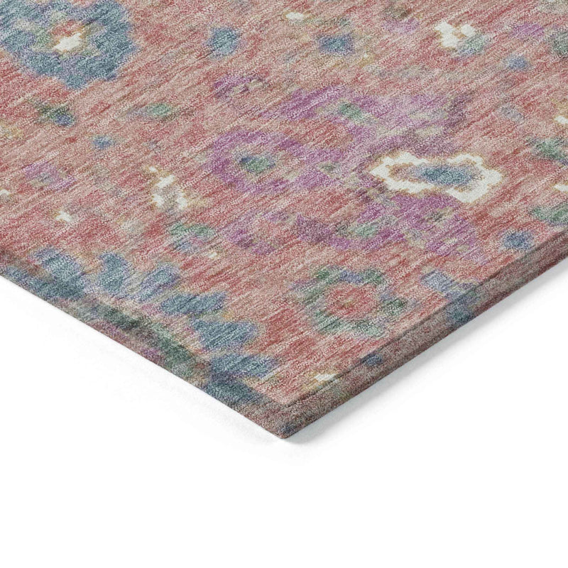 10' X 14' Coral Plum And Blue Floral Washable Indoor Outdoor Area Rug