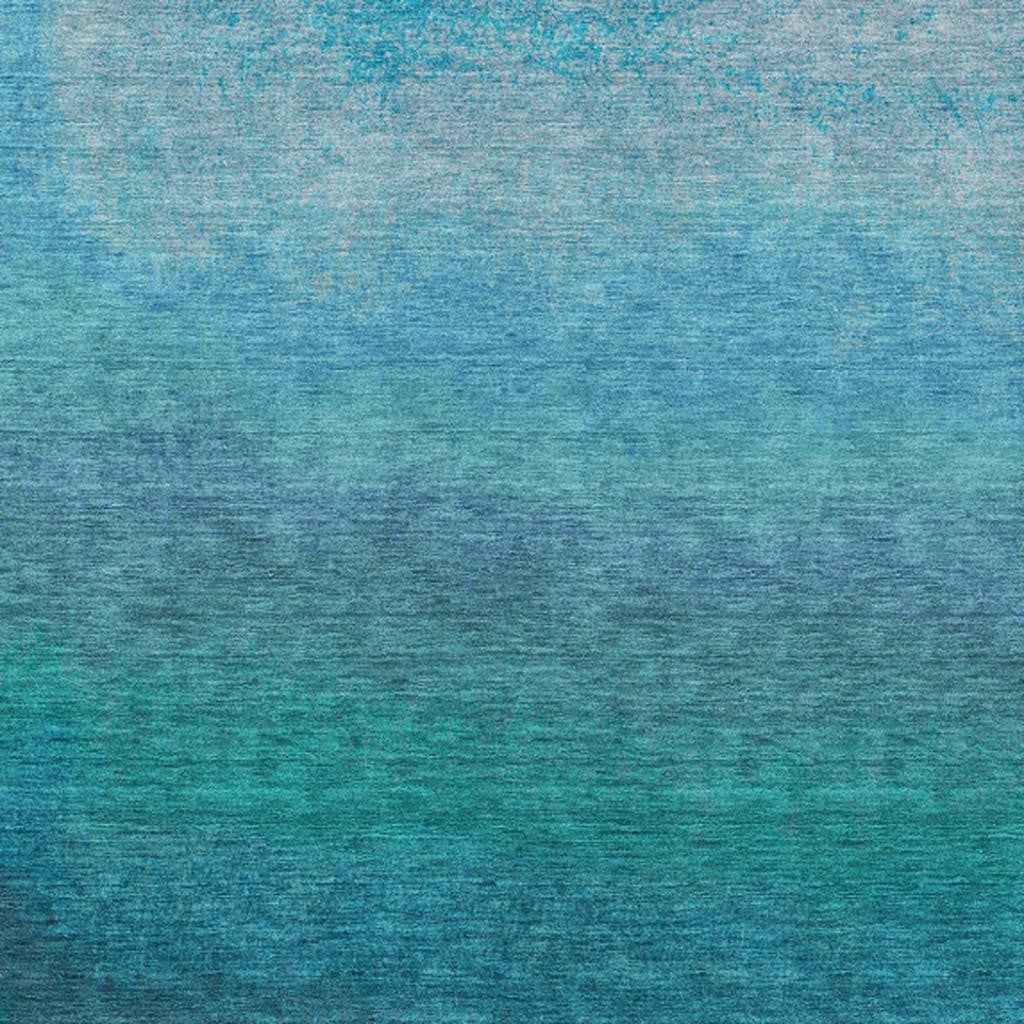9' X 12' Teal Blue And Sky Blue Ombre Washable Indoor Outdoor Area Rug