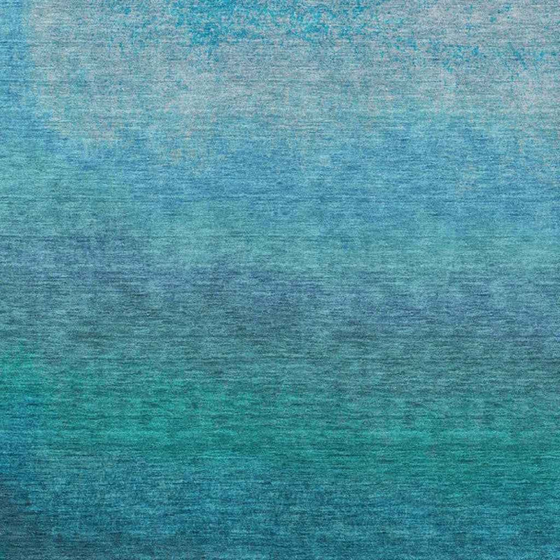 9' X 12' Teal Blue And Sky Blue Ombre Washable Indoor Outdoor Area Rug