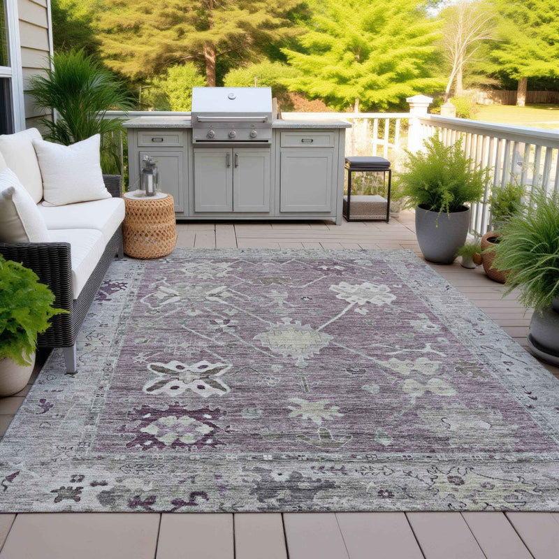 8' X 10' Merlot And Gray Tribal Washable Indoor Outdoor Area Rug