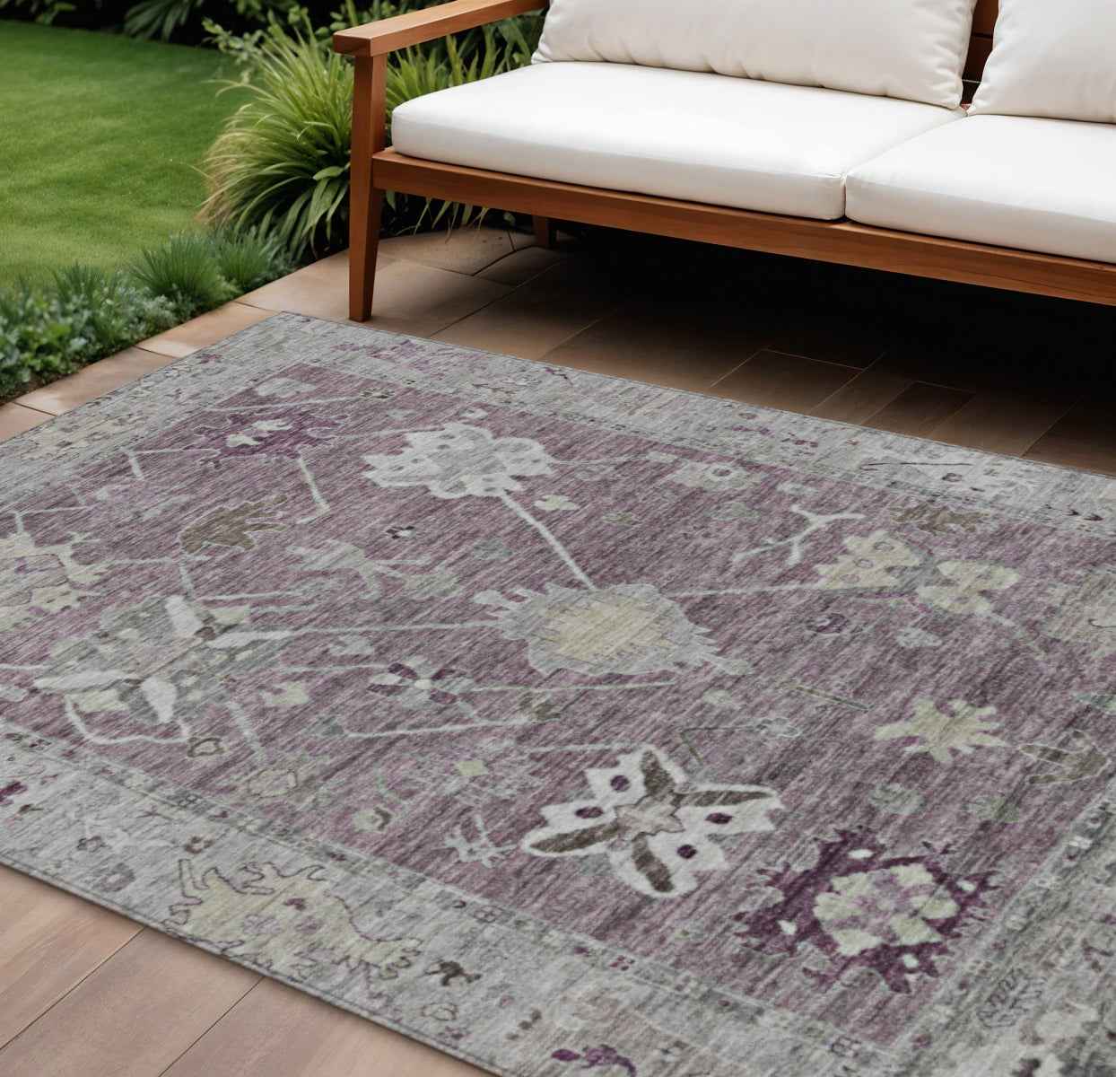 8' X 10' Merlot And Gray Tribal Washable Indoor Outdoor Area Rug