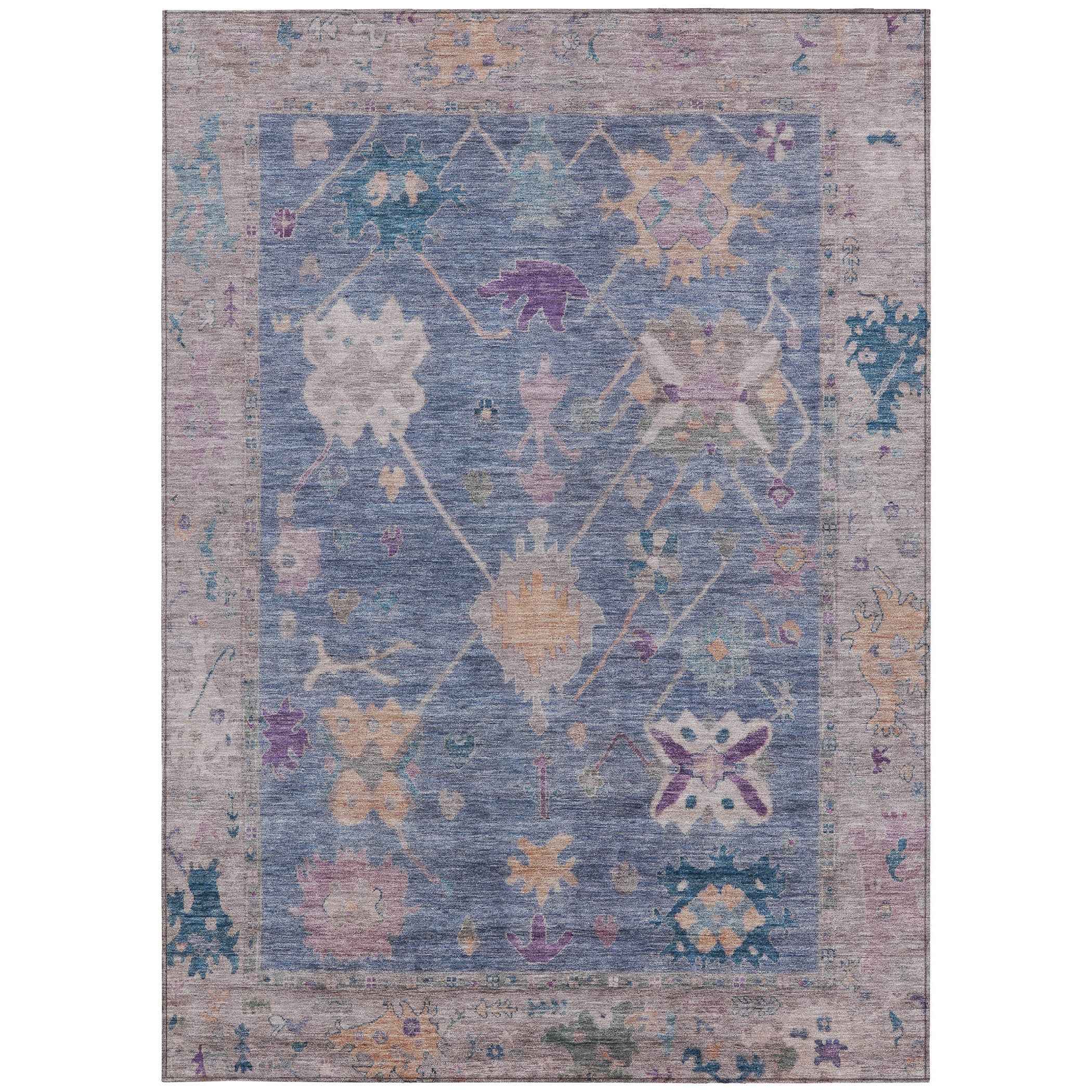 10' X 14' Blue And Purple Tribal Washable Indoor Outdoor Area Rug
