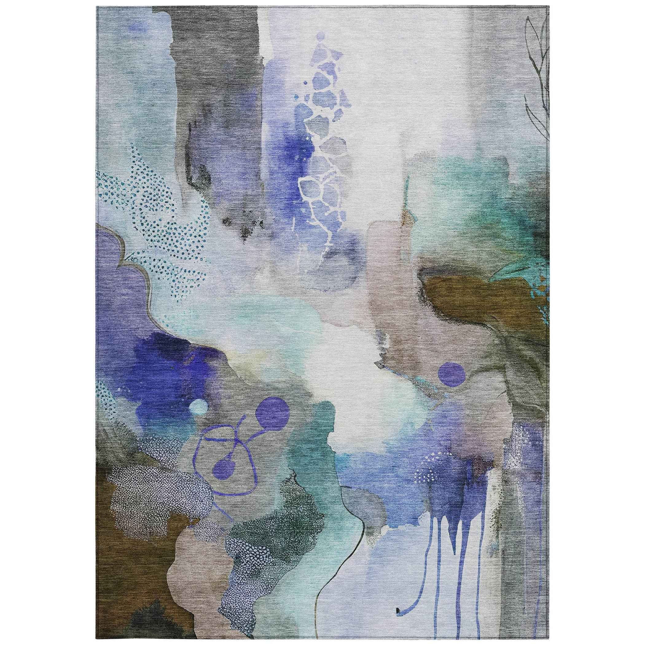 9' X 12' Brown Purple And Ivory Abstract Washable Indoor Outdoor Area Rug