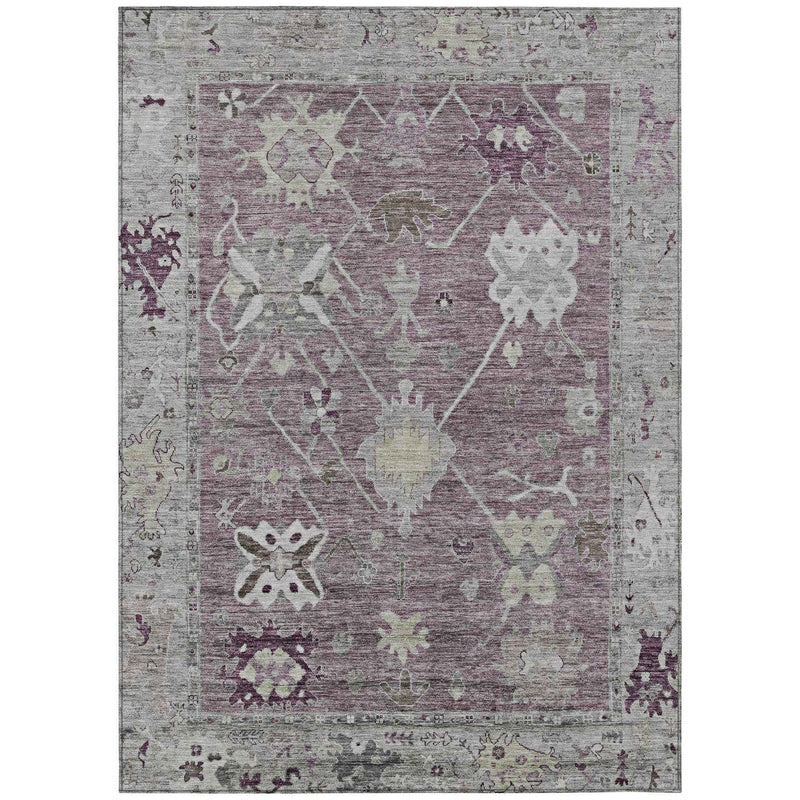 5' X 8' Merlot And Gray Tribal Washable Indoor Outdoor Area Rug