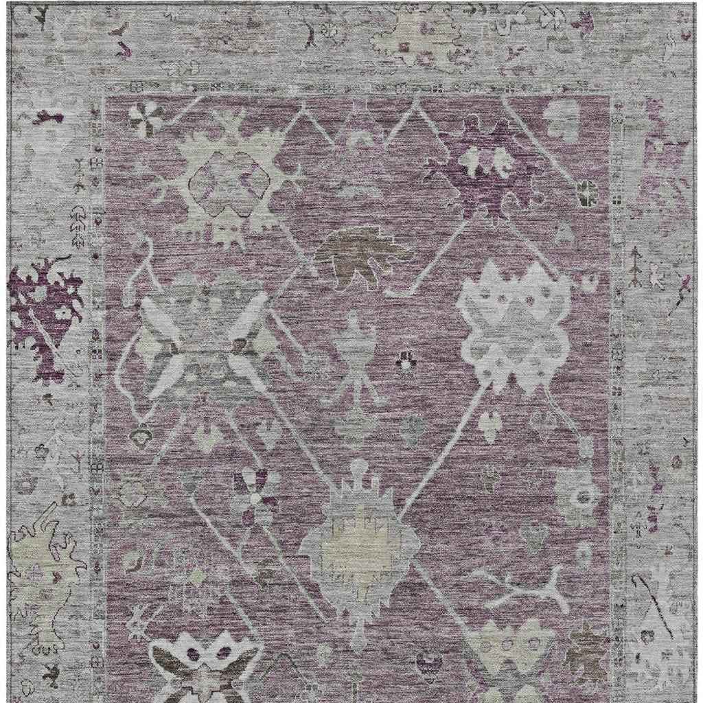 5' X 8' Merlot And Gray Tribal Washable Indoor Outdoor Area Rug